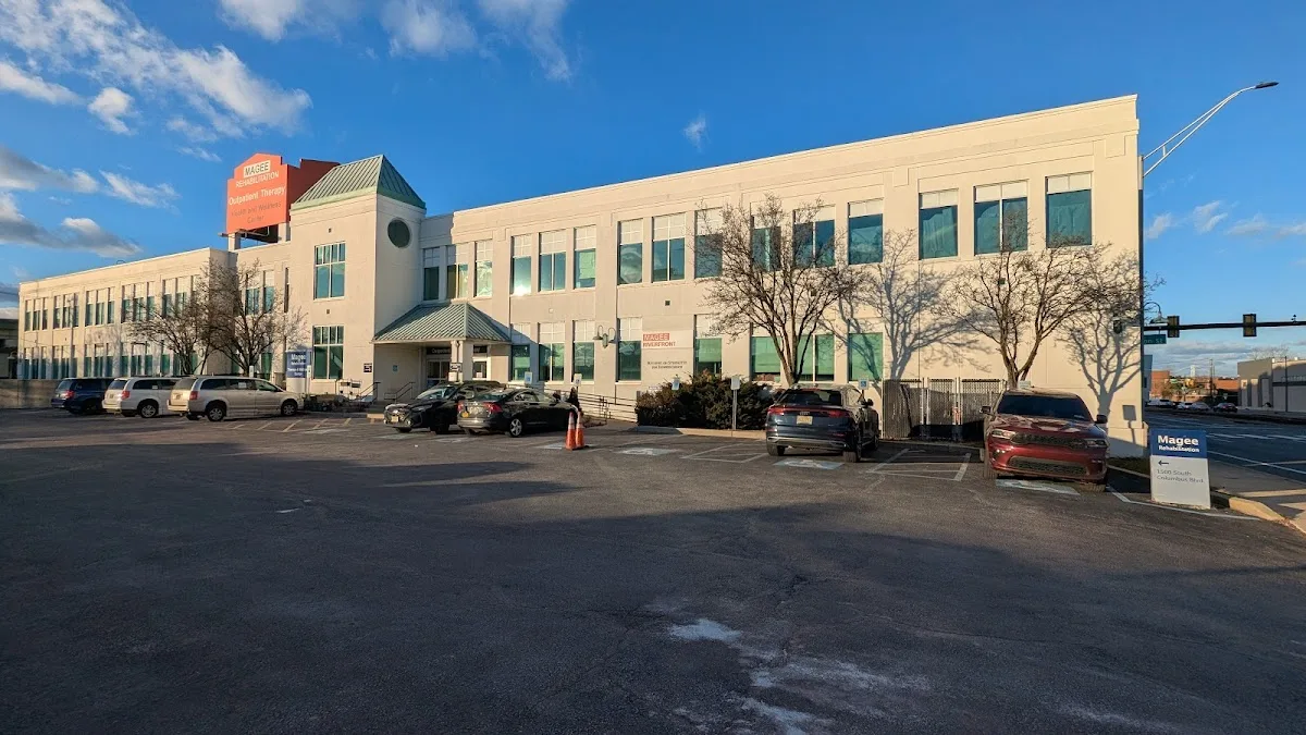 Exterior view of Philadelphia treatment center — automotive parking light